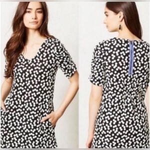 Deletta Anthropologie Black White Polka Dot Mini Dress / Tunic Size M